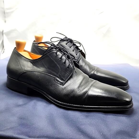 Magnanni Black Leather Cap-Toe Derby Shoes main image 12